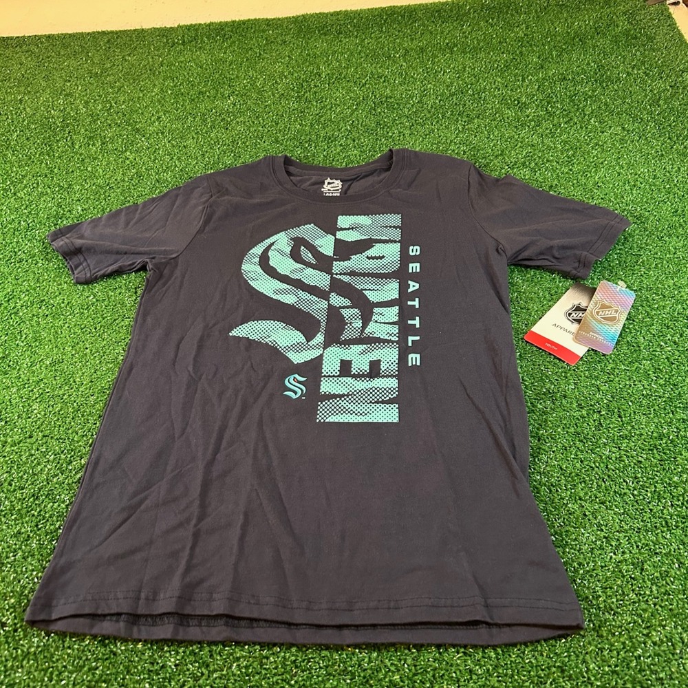NHL Seattle Kraken Youth Graphic T-Shirt Navy Short Sleeve Top Large‎ 14/16 NWT